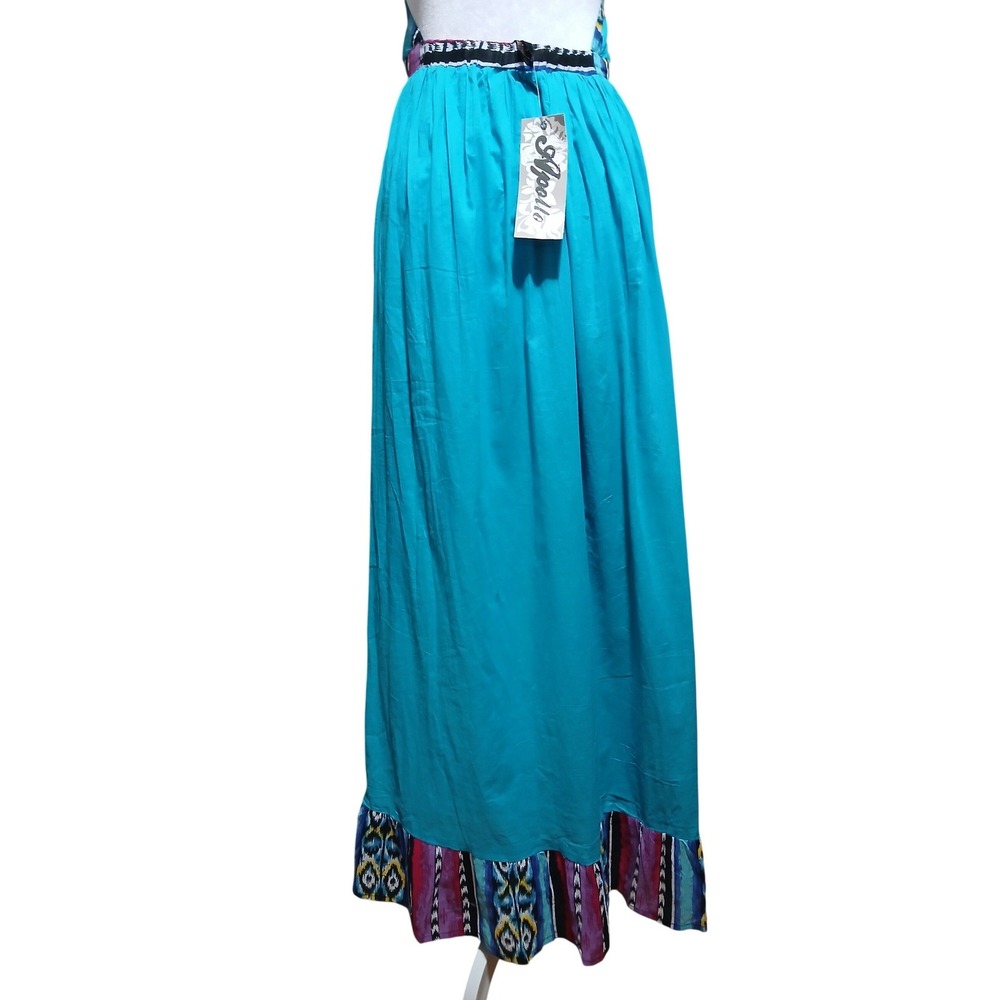 Apollo Womens Turquoise Tribal Ikat Print Halter V-Neck Open Back Maxi Dress M - Picture 5 of 14